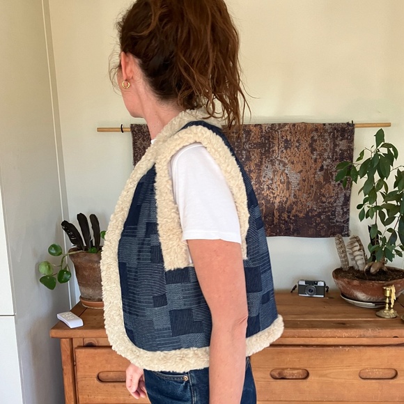 Amente indigo Japanese boro patchwork Vest - Picture 3 of 11